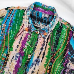 Anu Multicolor Tie Dye Embroidered Cotton Tunic Women L/XL Artsy Dopamine Hippie